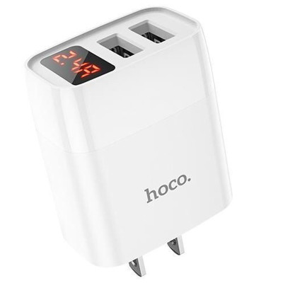 Cốc sạc 2.4A Hoco C86 màn hình Led hiển thị dòng điện chân dẹt 2 cổng USB chất liệu cao cấp ( 2 màu ) - Hàng chính hãng