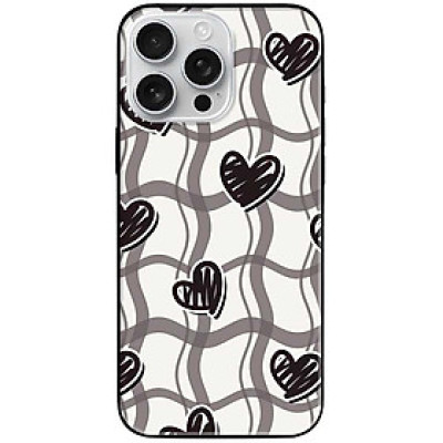 Ốp lưng cho IPhone 15 - 15 Plus - 15 Pro - 15 Pro Max - 16 - 16 Plus - 16 Pro - 16 Pro Max - Họa Tiết Tim Đen - Hàng Chính Hãng