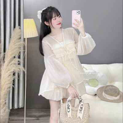 Set váy tơ tay bồng tiểu thư sang chảnh