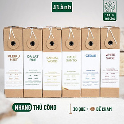 Nhang Thủ Công 3 Lành Hộp 30 Que Nhiều Mùi 100 % Tự Nhiên Tặng Kèm Đế Chăm Không Hóa Chất Xông Thơm
