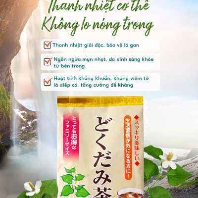 (MUA 1 TẶNG 1) Trà Diếp Cá Yuwa 100% Lá Diếp Cá Giải Nhiệt Giải Độc,  Trừ Nắng Nóng Mùa Hè Yuwa Dokudami Tea 100% Gói 60 gói