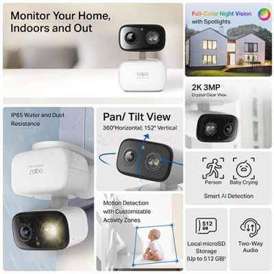 Camera trong nhà/ngoài trời TP-Link Tapo Pan/Tilt Indoor/Outdoor Home Security 3MP 2K C216 - Hàng chính hãng