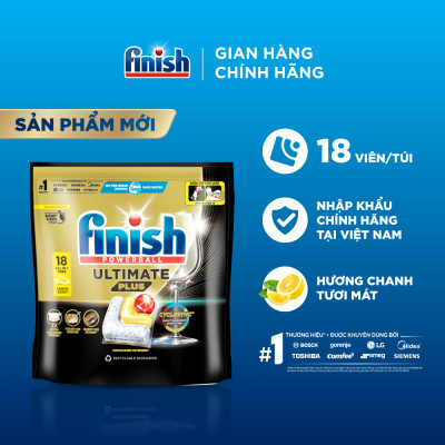 [Mới] Viên rửa chén bát hương chanh Finish Ultimate Plus All in one túi 18 viên - dòng siêu cao cấp