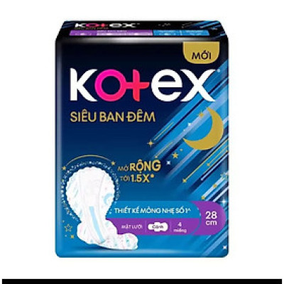 1 Gói Băng Vệ Sinh Kotex Siêu Ban Đêm 28cm - Mỗi Gói 4 Miếng -HSD luôn mới