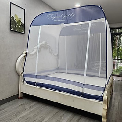 Màn Chụp , Mùng Chụp Cao Cấp Mộc Miên Đỉnh Vuông - Kích Thước 1,8mx2m ( Xanh Xám 3 Đường Kẻ ) 