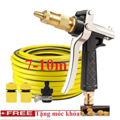  Bộ dây vòi xịt nước rửa xe, tưới cây . tăng áp 3 lần, loại 7m, 10m 206236 đầu đồng, cút, + tặng móc khoá