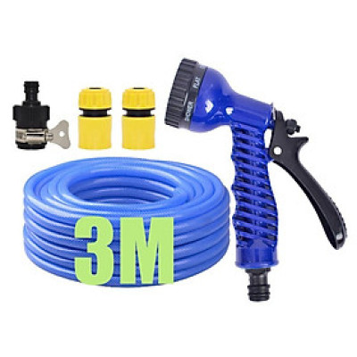 Bộ dây tăng áp 3 lần vòi xịt nước rửa xe, tưới cây loại 3-5m(cút nhựa nối nhựa đen) 206843