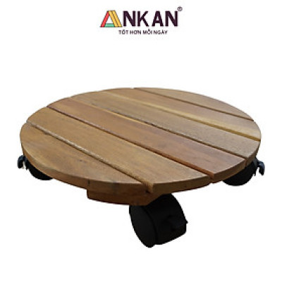 Combo 2 Đế Lót Chậu Cây Có Bánh Xe ANKAN 30cm Gỗ Tràm Mặt Tròn Màu Vàng, Chính Hãng