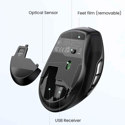 Ugreen UG90855MU006TK 4000dpi 2.4Ghz Bluetooth Chuột không dây + Bluetooth Ergonomic Mouse không kèm pin AA - HÀNG CHÍNH HÃNG