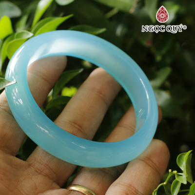 Vòng tay chalcedony thiên thanh bản hẹ (bản 13 - 15mm) - Ngọc Quý Gemstones