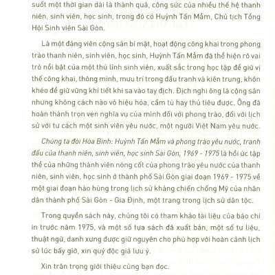 CHÚNG TA ĐÒI HÒA BÌNH - Huỳnh Tấn Mẫm Và Phong Trào Yêu Nước, Của Thanh Niên, Sinh Viên, Học Sinh Sài Gòn, 1969 - 1975