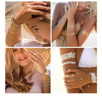 Hình xăm nhũ ánh kim, xăm dán nghệ thuật henna tatoo quạt ai cập thời trang đi tiệc Legaxi