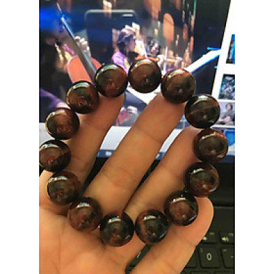 CHIẾC VÒNG ĐÁ MẮT HỔ ĐỎ NÂU TỰ NHIÊN SIZE 14LY 14 HẠT NAM MẠNG HỎA THỔ KIM