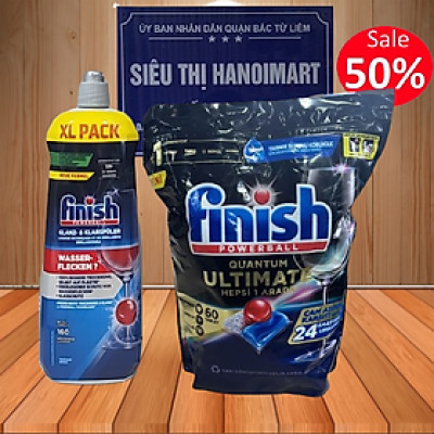 Combo 70 Viên rửa bát Finish Hữu + Nước làm Bóng finish 750ml