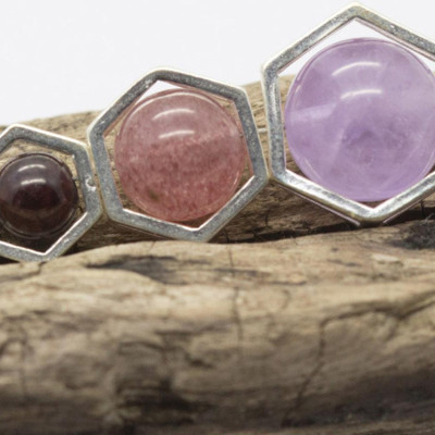 Combo charm bạc hình lục giác rỗng để lồng hạt vào giữa - Ngọc Quý Gemstones