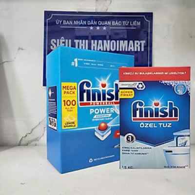 100 Viên rửa bát Finish tổng hợp + muối rửa bát finish 1.5kg dùng cho Máy