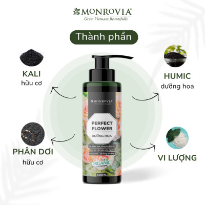 Phân bón hữu cơ DƯỠNG HOA MONROVIA pha sẵn, giúp đẩy nụ, hoa to đậm, vươn cao dành cho hoa hồng, hoa lan dung tích 500ml