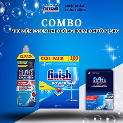 Combo Viên rửa bát Finish 110 viên + Muối Finish 1.2kg + Nước làm bóng Finish 400ml