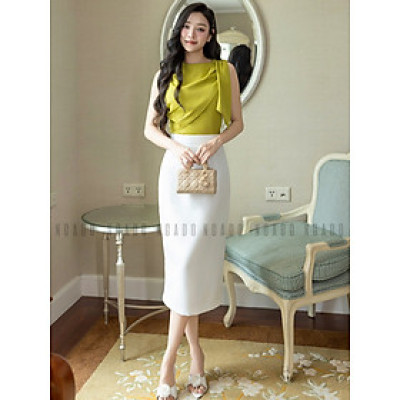 Set áo váy xanh bơ sát nách NGADO , set áo chân váy dài , set công sở , dự tiệc