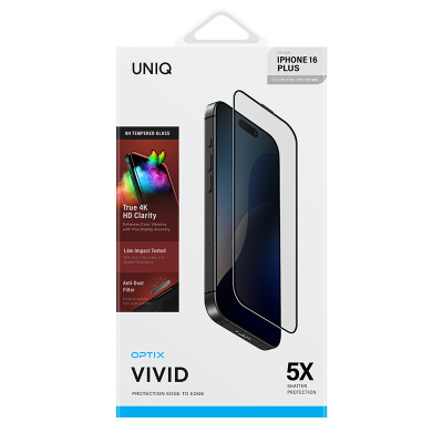 Kính Cường Lực UNIQ OPTIX VIVID Cho iPhone 16/ 16 Plus/ 16 Pro/ 16 Pro Max Hiển Thị Sắc Nét Màu Sắc Rực Rỡ Hàng Chính Hãng
