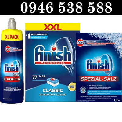 Combo Viên rửa bát Finish 77 Viên + Muối Finish 1.2kg + Nước làm bóng bát Finish 750ml