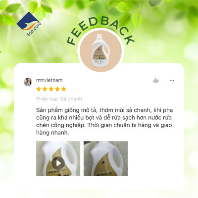 Nước rửa chén hữu cơ Bồ hòn hương Sả Chanh 4000ml thương hiệu Ecocare