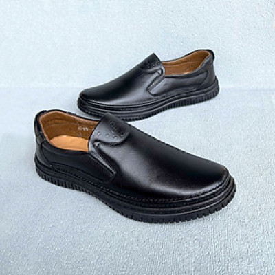 Giày Nam Da Bò Mũi Tròn Trường Hải Màu Đen GT305
