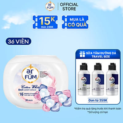 Viên giặt xả arFUM 5 trong 1 MỚI, tinh dầu nước hóa lưu hương lâu 16 tuần, khử khuẩn 99% - (36 viên/Hộp)