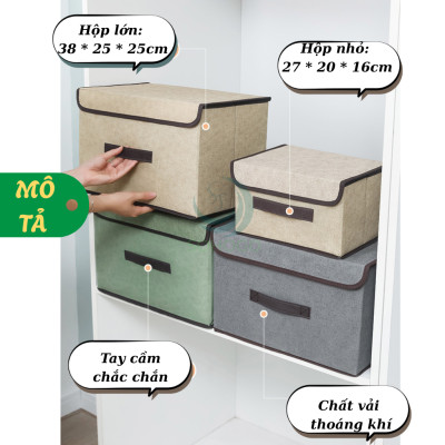 Bộ 2 thùng vải, hộp vải đựng đồ đa năng -Màu Nâu Kem - Hộp vải đựng quần áo 2 size đựng quần áo, đồ lót, giày, văn phòng phẩm, đồ dùng cá nhân rất tiện lợi-Bộ 2 hộp vải đựng đồ vải canvas siêu xinh có nắp đậy, tủ vải đựng đồ hộp cái