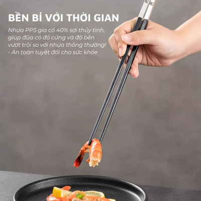 Đũa nhựa PPS sợi thủy tinh DandiHome kết hợp Inox 304 DandiHome cao cấp, chống trượt, chống nấm mốc