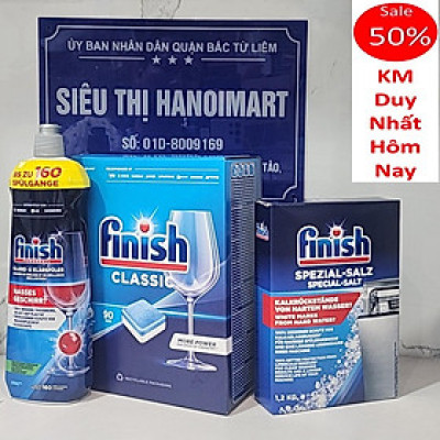 COMBO FINISH: Viên rửa bát Classic 90 viên + Muối 1,2kg + Bóng 750ml