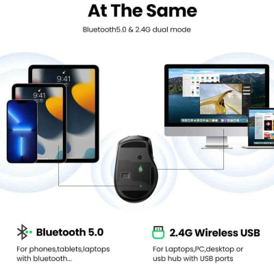 Ugreen UG90855MU006TK 4000dpi 2.4Ghz Bluetooth Chuột không dây + Bluetooth Ergonomic Mouse không kèm pin AA - HÀNG CHÍNH HÃNG
