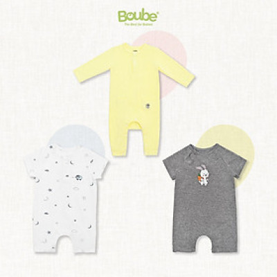 Combo tiết kiệm bộ body dài tay và cộc tay nhiều màu sắc cho bé sơ sinh Boube, Vải cotton organic thoáng mát- Size 0-12M