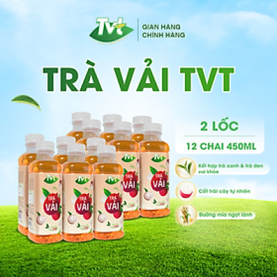 [Combo 12 chai 450ml] Trà Vải TVT - thanh mát, tự nhiên từ nước cốt vải thiều, trà xanh nguyên chất