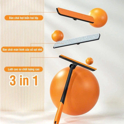 Cây gạt nước lau kính đầu mềm chống trầy xước Đa Năng 3 in1 - Chổi Lau Kính Kèm Gạt Nước Silicon Xoay 360 Độ Chống Trượt