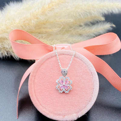 Dây Chuyền Bạc 925 Kiểu Dây Xoắn Kép Cỏ 4 Lá May Mắn Chính Hãng Bạc Hiểu Minh DMD516