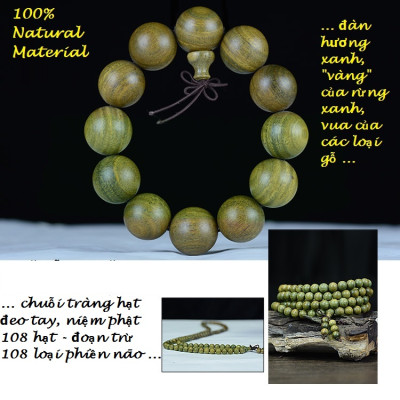 Bộ Vòng đeo tay phong Thủy Gỗ Đàn Hương Xanh Tự Nhiên Ấn Độ, Kèm Hộp đựng lót nhung nỉ