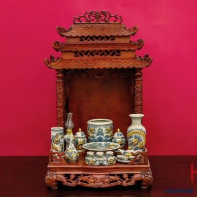 Lọ Lộc Bình Men Rạn Đắp Nổi Chiều Cao 32cm