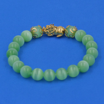  Vòng tay Đá Mắt Mèo Xanh Lá 8 ly - cẩn Tỳ Hưu Phong Thủy inox vàng VMEXNTHHKV8 - hợp mệnh Mộc, mệnh Hỏa