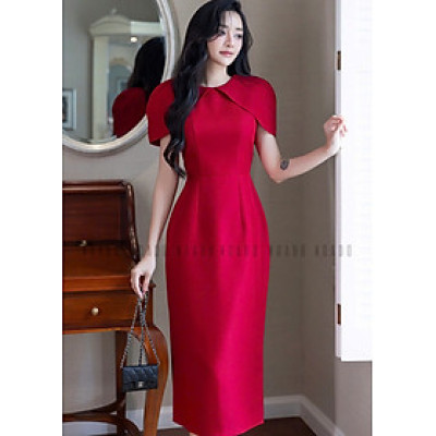 Đầm đỏ cổ tròn NGADO , đầm dự diệc , đầm công sở