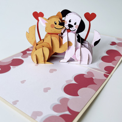 Thiệp 3D Pop Up Đôi Chó Tình Yêu – Thiệp Valentine, Thiệp Sinh Nhật, Thiệp Lãng Mạn Độc Đáo, L16