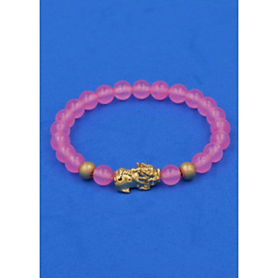 Vòng đeo tay Thạch Anh Hồng Phấn 6 ly cẩn Tỳ Hưu inox vàng VTAHPTHHBV6 HỘP NHUNG - hợp mệnh Hỏa, mệnh Thổ