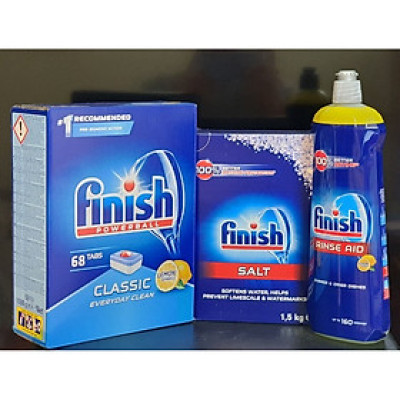 Combo Viên rửa bát Finish 68 viên+Muối Finish 1,5kg+bóng finish 800ml dùng cho máy rửa bát