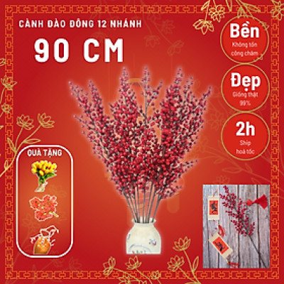 Cành đào đông đỏ giả - Size từ 70cm đến 90cm - Cây giả, hoa lụa Decor trang trí nhà cửa