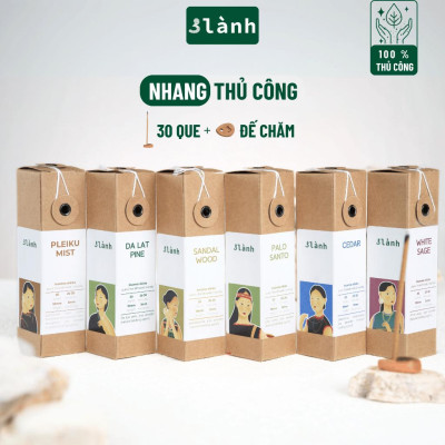 Nhang Thủ Công 3 Lành Hộp 30 Que Nhiều Mùi 100 % Tự Nhiên Tặng Kèm Đế Chăm Không Hóa Chất Xông Thơm