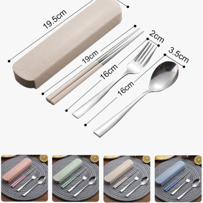 Bộ Đũa Muỗng Nĩa Kèm Hộp Lúa Mạch PaKaSa - Hàng Chính Hãng (giao màu ngẫu nhiên)