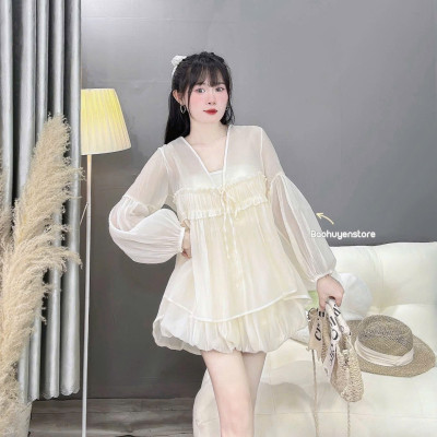 Set váy tơ tay bồng tiểu thư sang chảnh