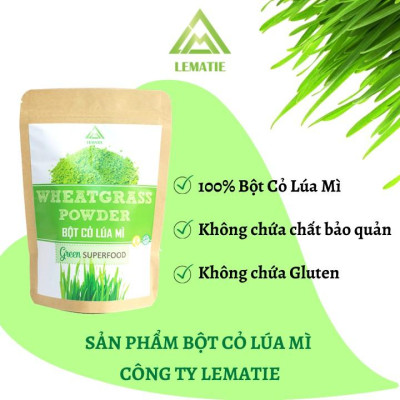 Combo 02 túi Bột cỏ lúa mì (100g) sấy lạnh nguyên chất Lematie giảm cân, detox, được kiểm nghiệm, chứng nhận ATVSTP