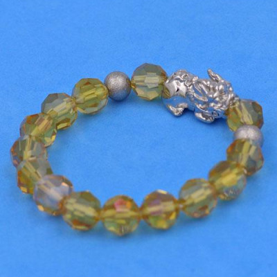 Vòng tay Pha Lê Vàng Đậm cắt giác 10 ly Mix Tỳ Hưu inox 2 Bi VFLGVDTHTRHB10 - Vòng tay thời trang phong thủy