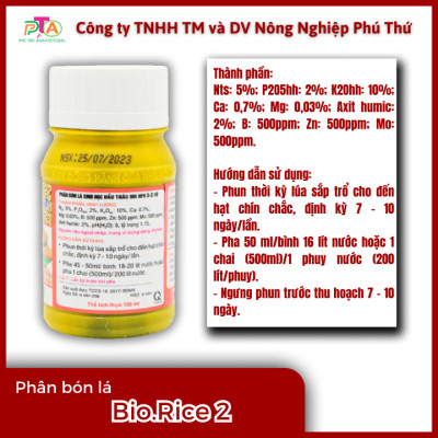 Phân Bón lá Đầu Trâu Bio.Rice2 (5-2-10) chai 100ml